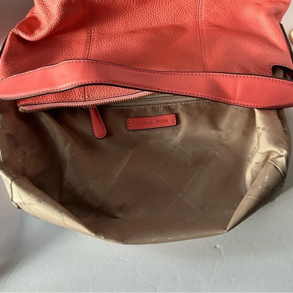 Michael Kors Brooke Medium Pebbled Leather Shoulder Crossbody Bag Grapefruit
